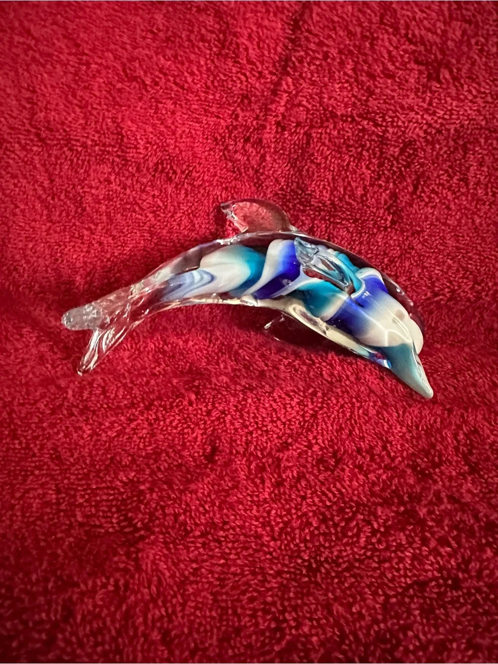 Blue & White Striped Glass Dolphin Figurine for Fish Decor